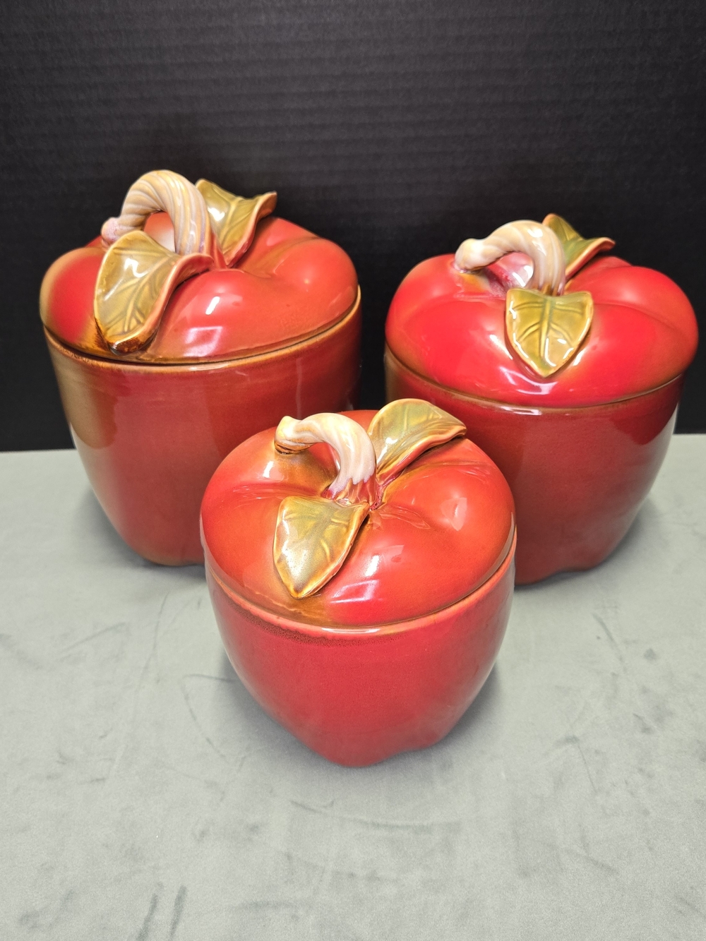 Red Ceramic Apple Lidded Canister Set - 3 Pieces